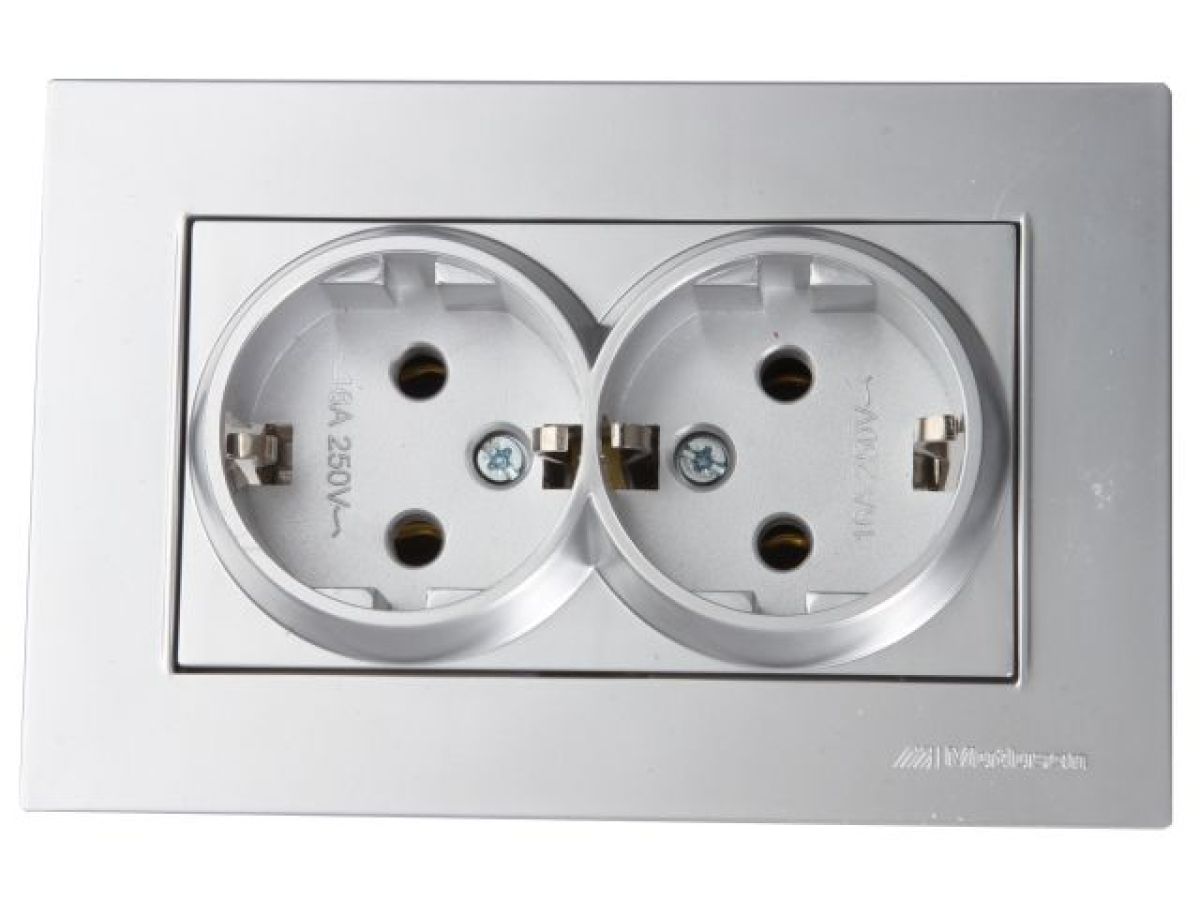 розетка 2-ая (скрытая,с/з) серебро, rita, mutlusan (16 a, 250 v, ip 20) 2220 202 0282 от BTSprom.by