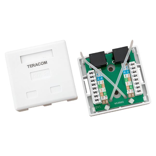  Розетка настенная TERACOM кат.5E неэкранированная 2 порта RJ-45 Dual IDC бел. EKF TRC-WBOX-2RJ45-5EUTP-WH фото в каталоге от BTSprom.by