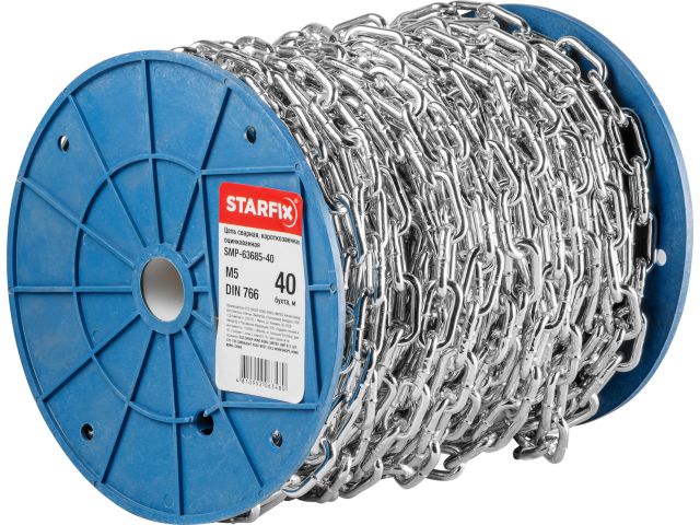 цепь сварная короткозвенная, оцинк. м5 din 766 (бухта 40 м) starfix smp-63685-40 от BTSprom.by