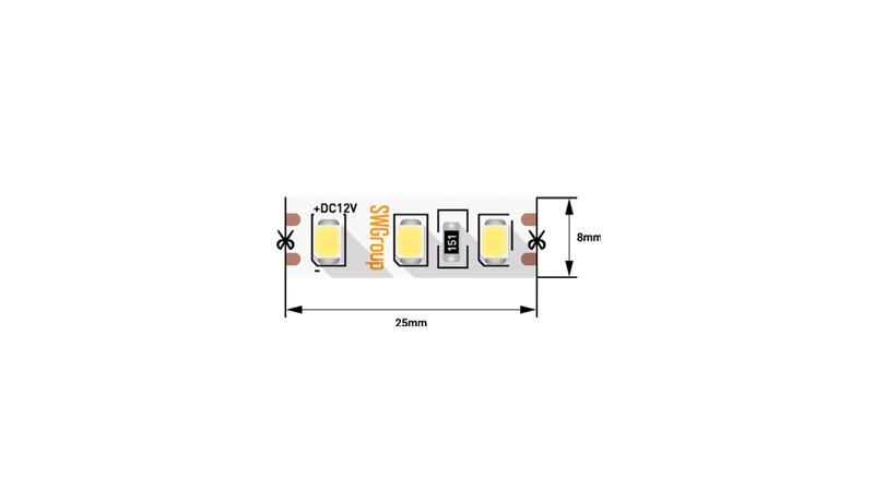 лента светодиодная стандарт 2835 120led/м 9.6вт/м холод. бел. 12в ip20 со скотчем 3м (уп.5м) swg standard 00-00007263 от BTSprom.by