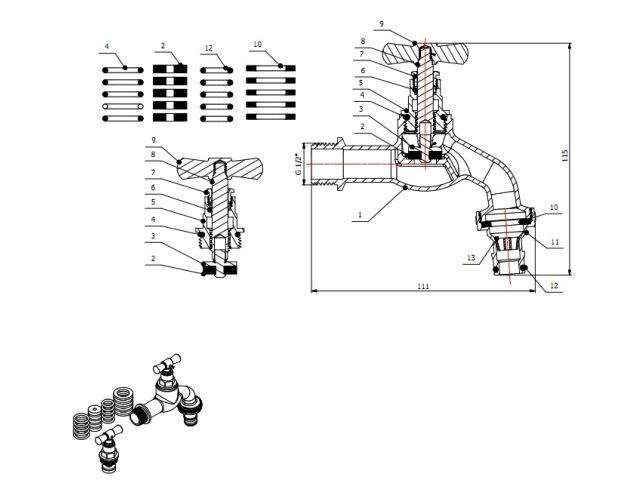 кран водоразборный 1/2" нар. настенный со штуцером, av engineering (вход 1/2" х выход 3/4") ave169012 от BTSprom.by