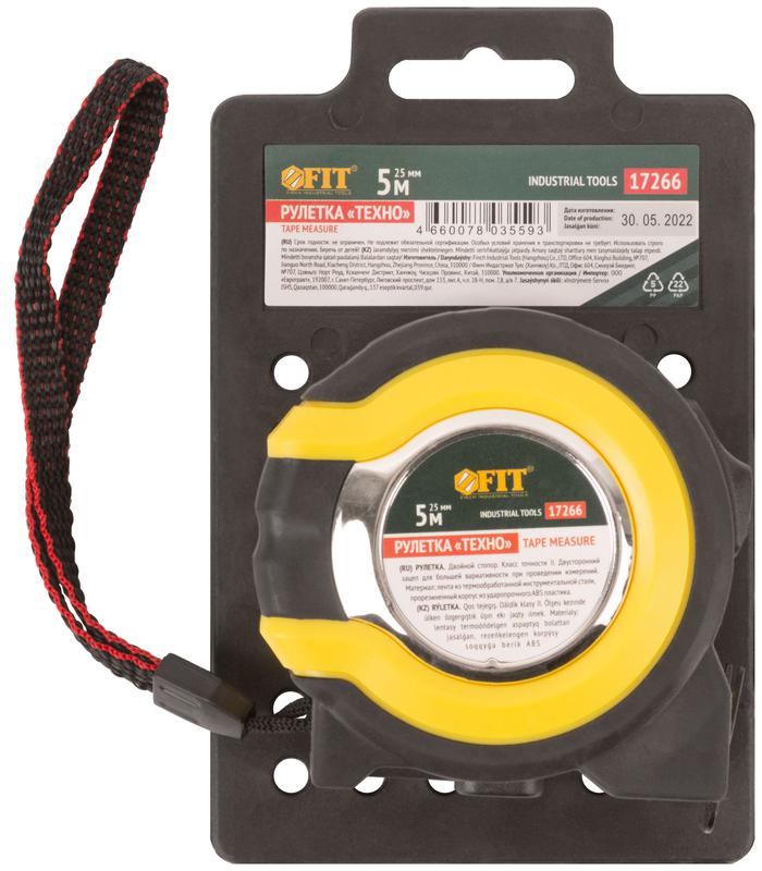  Рулетка Техно 5мх25мм прорезиненный корпус двойн. стопор FIT 17266 фото в каталоге от BTSprom.by