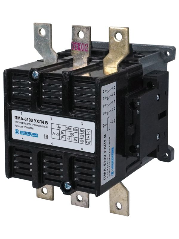 пускатель электромагнитный пма-5100 ухл4 в 100а 220в 2но+2нз ip00 нереверсивный без реле электротехник et010908 от BTSprom.by