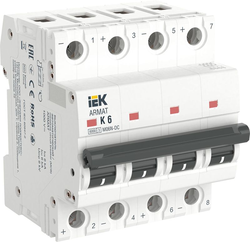 выключатель автоматический модульный 4п k 6а m06n-dc armat iek ar-m06n-4-k006dc от BTSprom.by