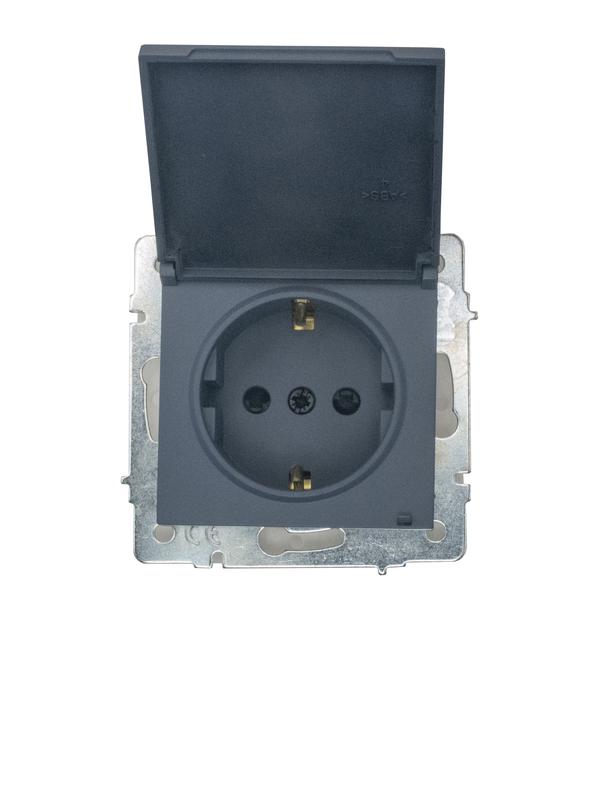 розетка 1-м сп vesna 16а ip44 с заземл. с крышкой пбт механизм графит. lezard 742-3488-123bipch от BTSprom.by