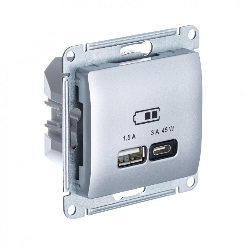 розетка usb glossa тип a+c 45вт qc pd высокоскор. зу механизм алюм. se gsl000329 от BTSprom.by