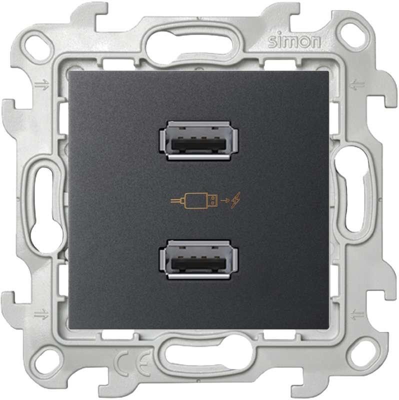 розетка usb 2-м simon 24 механизм графит simon 2411096-038 от BTSprom.by