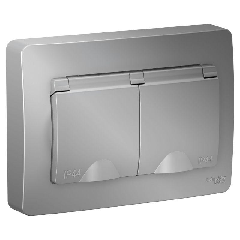 розетка 2-м сп blanca 16а ip44 250в с заземл. защ. шторки с крышкой алюм. se blnrs441123 от BTSprom.by