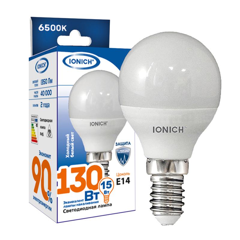 лампа светодиодная p45 15вт шар 6500к e14 1350лм 230в ionich 1817 от BTSprom.by