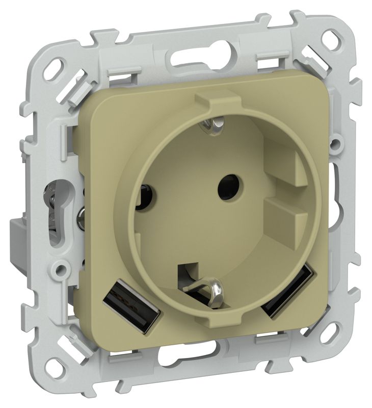 розетка 1-м сп flite рсюша11-1-фло 16а с usb a+a 3.1а с заземл. с защ. шторками безвинтовое крепление механизм олив. iek fi-r14-16-1-u21-d31-k26 от BTSprom.by