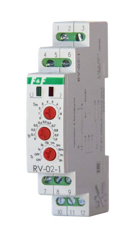 реле времени rv-02-1 с задержкой выкл. 4 режима работы вход управления 1 модуль монтаж на din-рейке f&f ea02.001.036 от BTSprom.by