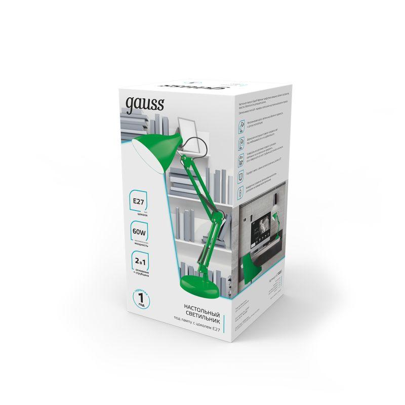  Светильник GTL 60Вт E27 струбцина и основание зел. GAUSS GT0033 фото в каталоге от BTSprom.by