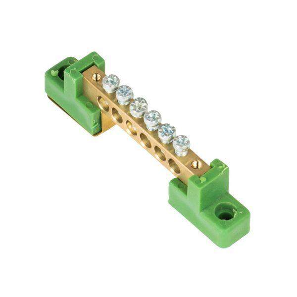 шина нулевая pe 6х9 6 отвер. латунь с контактной пластиной 2 зел. угловых изолятора proxima ekf sn0-63-06-2-pe от BTSprom.by