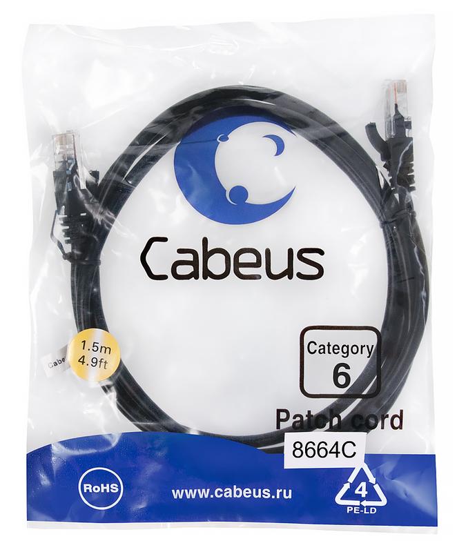 патч-корд u/utp кат.6 pc-utp-rj45-cat.6-1.5m-bk 2xrj45/8p8c неэкранир. pvc 1.5м черн. cabeus 8664c от BTSprom.by