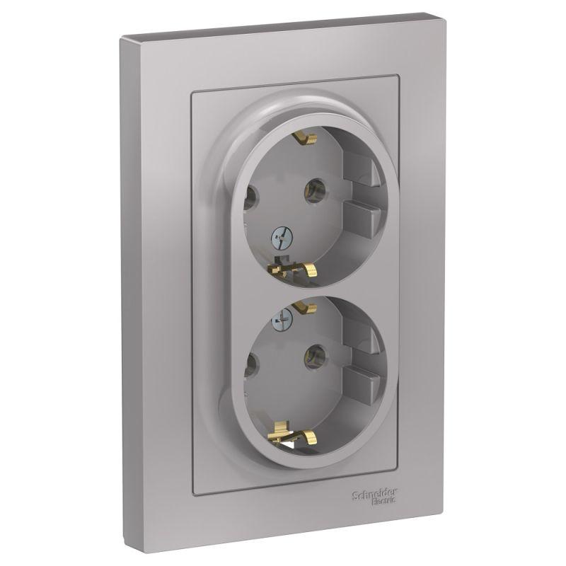 розетка 2-м сп atlasdesign 16а ip20 с заземл. в сборе алюм. se atn000324 от BTSprom.by