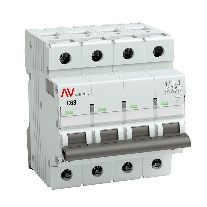 выключатель автоматический модульный 4п c 63а 6ка av-6 averes ekf mcb6-4-63c-av от BTSprom.by