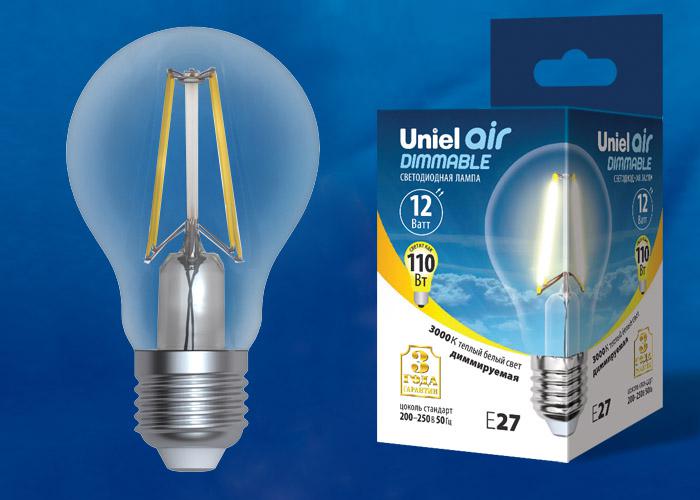 лампа светодиодная led-a60-12w/3000k/e27/cl/dim gla01tr air диммир. картон uniel ul-00005183 от BTSprom.by