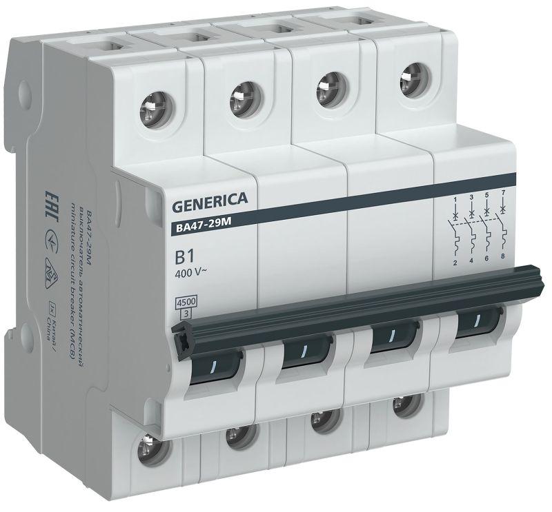 выключатель автоматический модульный 4п b 1а 4.5ка ва47-29м generica mva21-4-001-b-g от BTSprom.by