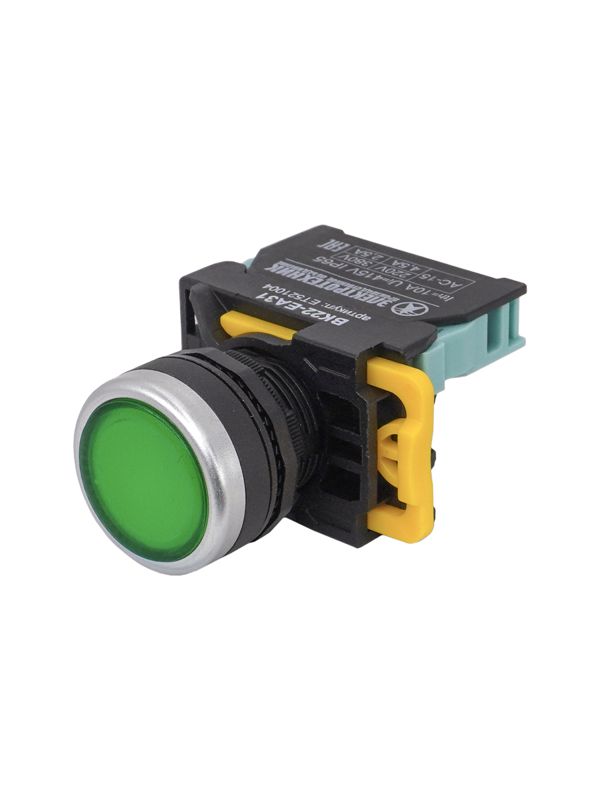 выключатель кнопочный вк22-ва31 1но цилиндр хром без подсветки d22мм зел. электротехник et521004 от BTSprom.by