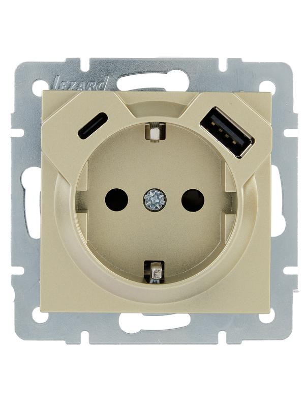розетка vesna с заземл. tc+usb разъем титан lezard 742-3788-181tc от BTSprom.by