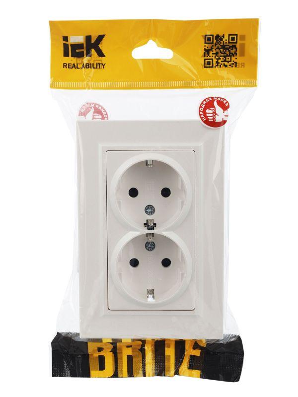  Розетка 2-м СП BRITE РСш12-3-БрЖ 16А в сборе с заземл. защ. шторки жемчуж. IEK BR-R24-16-K36-F фото в каталоге от BTSprom.by