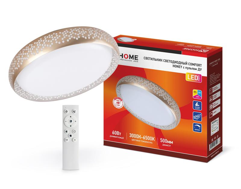 светильник светодиодный comfort honey 60вт 230в 3000-6500к 4800лм 500х110мм c пультом ду in home 4690612034447 от BTSprom.by