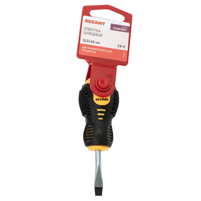  Отвертка шлицевая SL 5х40мм двухкомпонентн. рукоятка Rexant 12-6435 фото в каталоге от BTSprom.by
