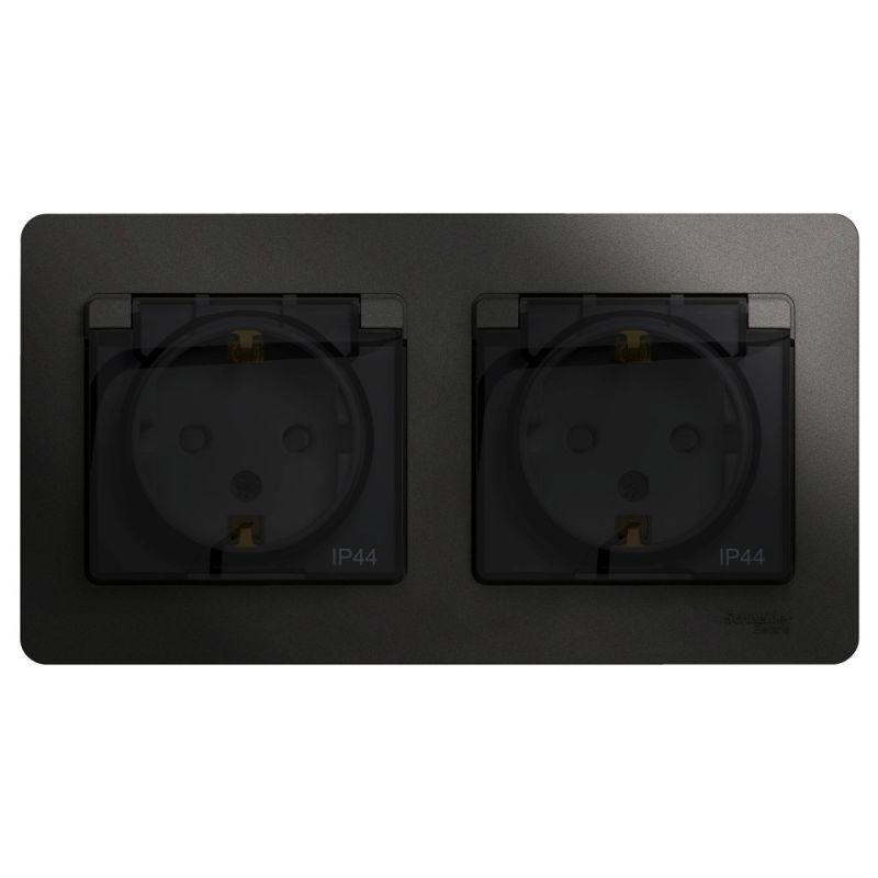 розетка 2-м сп 2мод. glossa 16а ip44 с заземл. защ. шторки в сборе антрацит se gsl000747 от BTSprom.by