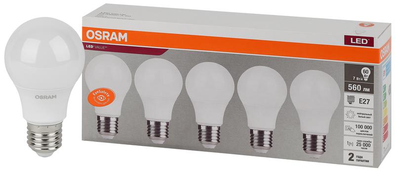 лампа светодиодная led value lvcla60 7sw/840 7вт грушевидная матовая e27 230в 2х5 ru (уп.5шт) osram 4058075577657 от BTSprom.by