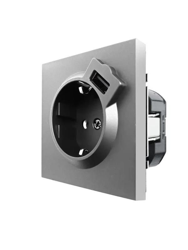  Розетка 1-мест. с/з+USB разъем СП ZIMA IP20 сер. матов. LEZARD 704-7488-181 фото в каталоге от BTSprom.by