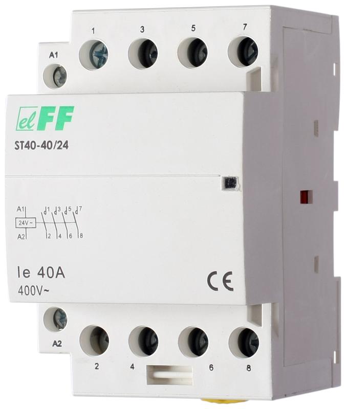 контактор st40-40/24 (4no 6.4вт 3 модуля монтаж на din-рейке 24в ac 40а ip20) f&f ea13.001.010 от BTSprom.by