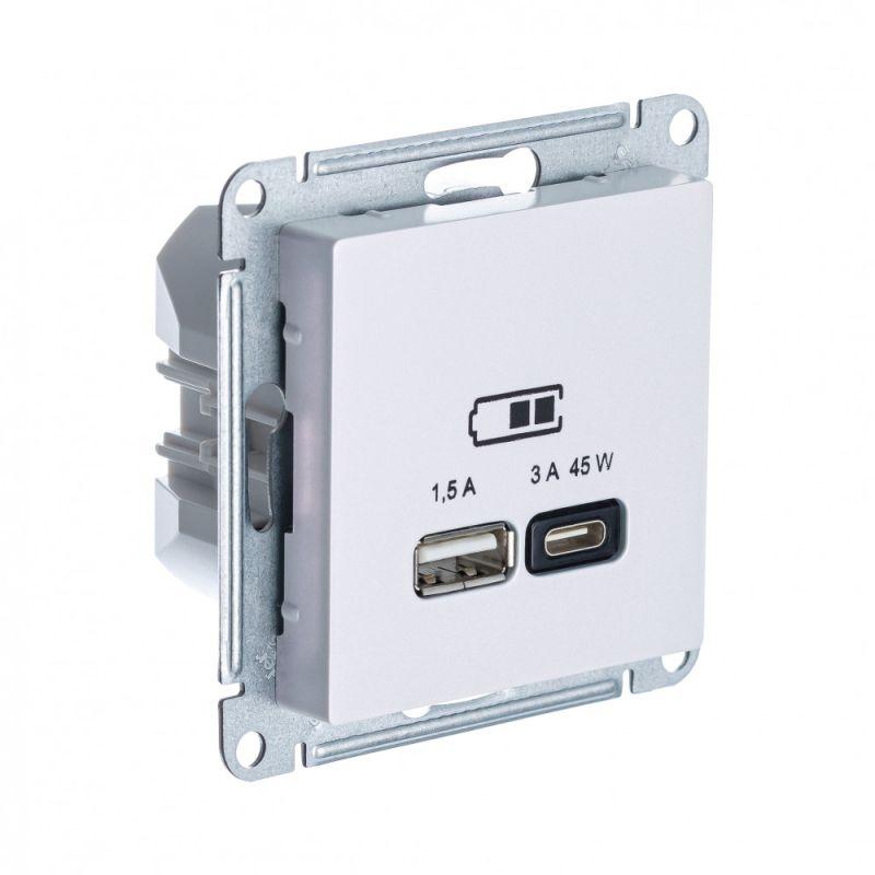 розетка usb atlasdesign тип a+c 45вт qc pd высокоскор. зу механизм жемчуж. se atn000429 от BTSprom.by