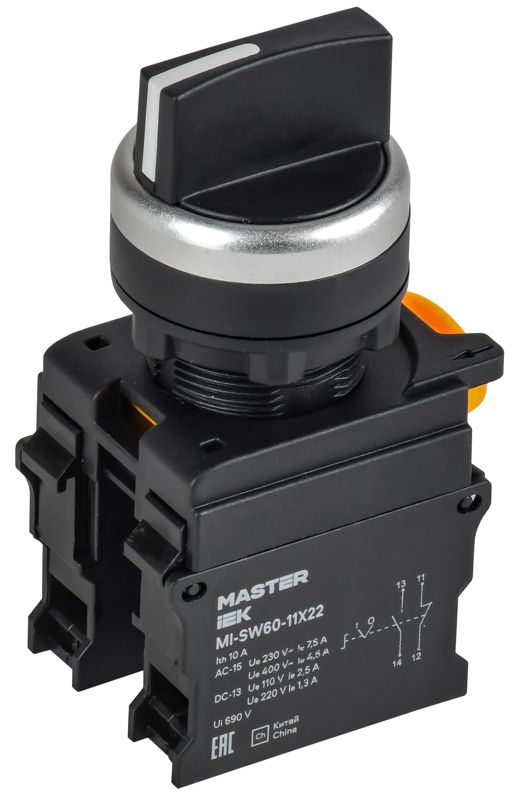 переключатель 2 полож. 1но+1нз возвратный черн. master iek mi-sw60-11x22-3-24-2-k02 от BTSprom.by