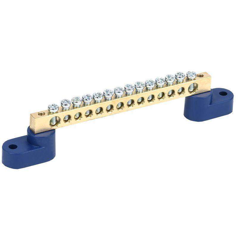 шина "n" нулевая 6х9мм на двух угловых синих изоляторах 14 групп rexant 11-2329 от BTSprom.by шина "n" нулевая 6х9мм на двух угловых синих изоляторах 14 групп rexant 11-2329 от BTSprom.by