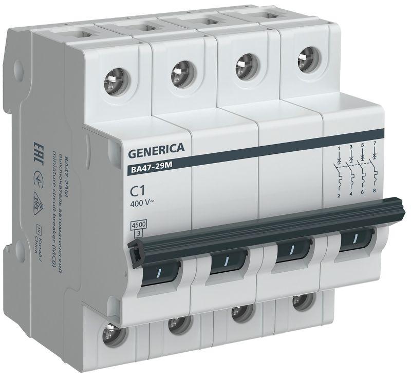 выключатель автоматический модульный 4п c 1а 4.5ка ва47-29м generica mva21-4-001-c-g от BTSprom.by