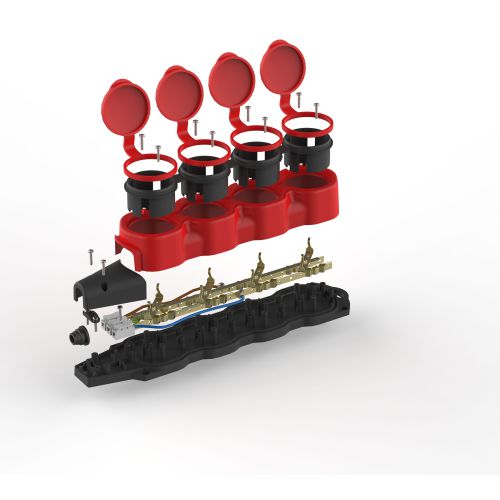  Колодка 4-м с заземл. 16A IP44 KX-4e-RED-IP44 каучук. красн. Эра Б0068456 фото в каталоге от BTSprom.by