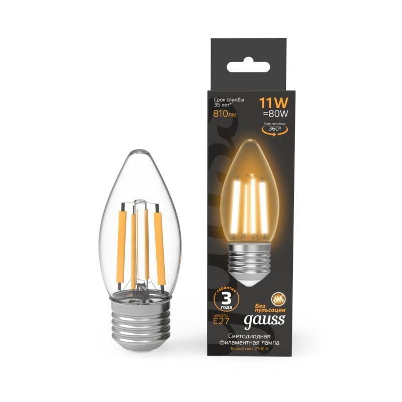 лампа светодиодная филаментная black filament 11вт свеча 2700к тепл. бел. e27 810лм gauss 103802111 от BTSprom.by