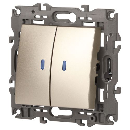  Выключатель 2-кл. СП Elegance 14-1105-04 10А IP20 250В 10AX с подсветкой механизм шампань Эра Б0034240 фото в каталоге от BTSprom.by
