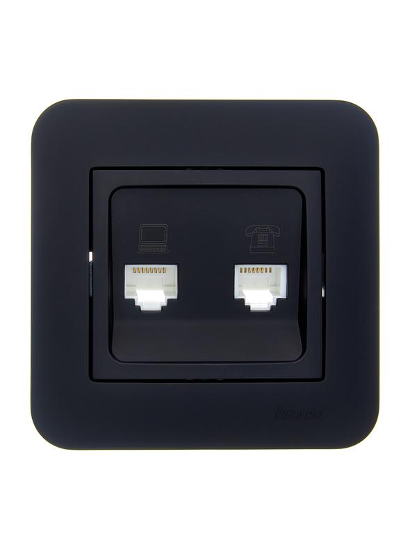 розетка компьютерная+телефонная 2-м сп asti rj45 + rj11 в сборе черн. бархат lezard 7081-4242-143 от BTSprom.by