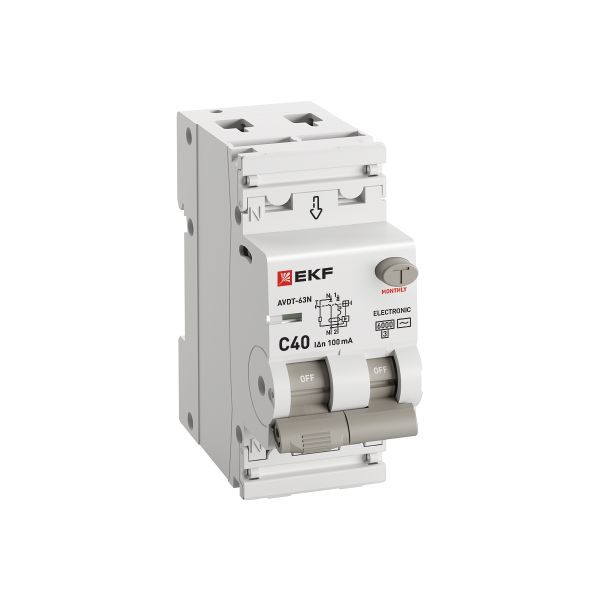  Выключатель автоматический дифференциального тока 2п (1P+N) C 40А 100мА тип AC 6кА АВДТ-63N (электрон.) PROxima EKF D63N26E40C100 фото в каталоге от BTSprom.by