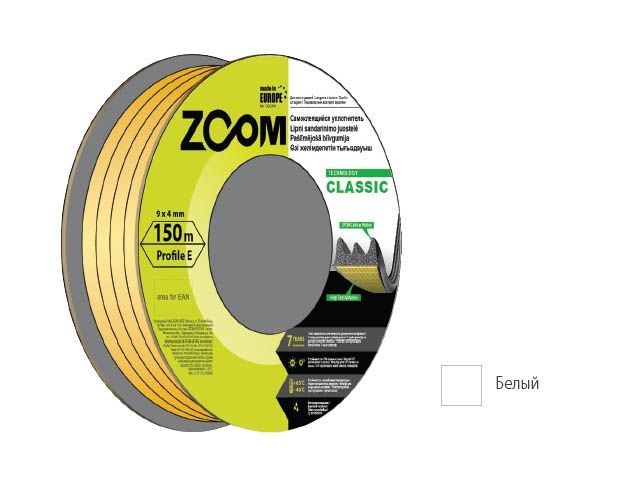 уплотнитель "e" белый 9x4 мм сдвоенный профиль (2х75м) zoom classic 02-2-4-109 от BTSprom.by