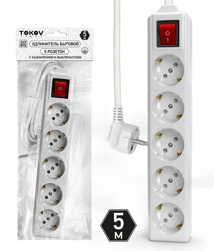 удлинитель 5х5м с заземл. с выкл. 10а 3х1.5 tokov light tkl-c01-bu5-5-1.5-zv от BTSprom.by