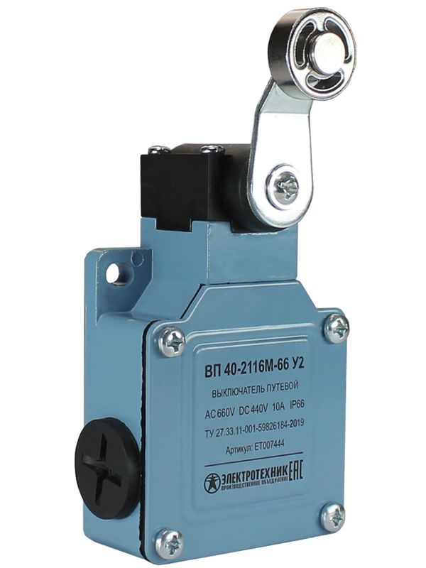 выключатель путевой вп 40-2116м-66 у2 1но+1нз ip66 рычаг со стальным роликом мгновенный без сальника электротехник et007444 от BTSprom.by