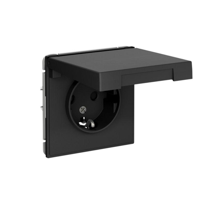  Розетка ArtGallery 16А IP20 с заземл. защ. шторки с крышкой механизм карбон SE GAL001046 фото в каталоге от BTSprom.by