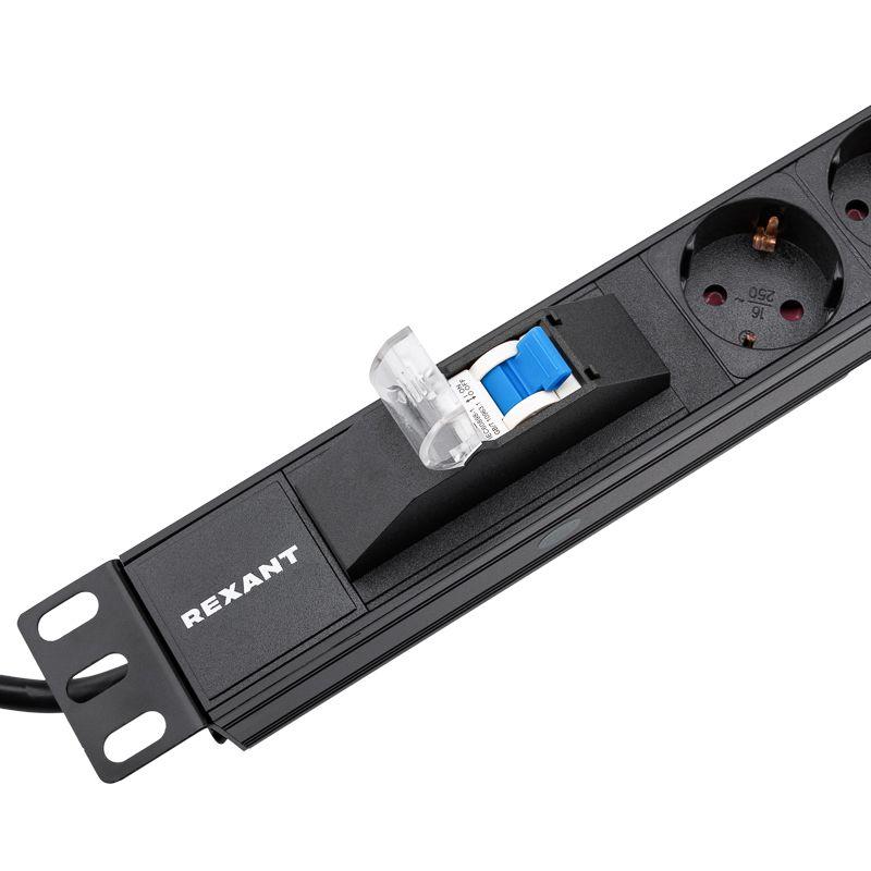  Блок распределения питания PDU 6 розеток СЕЕ 7/4 Schuko 16А автомат защиты вилка СЕЕ 7/7 горизонт. шнур 2м корпус алюм. Rexant 04-0103-1 фото в каталоге от BTSprom.by