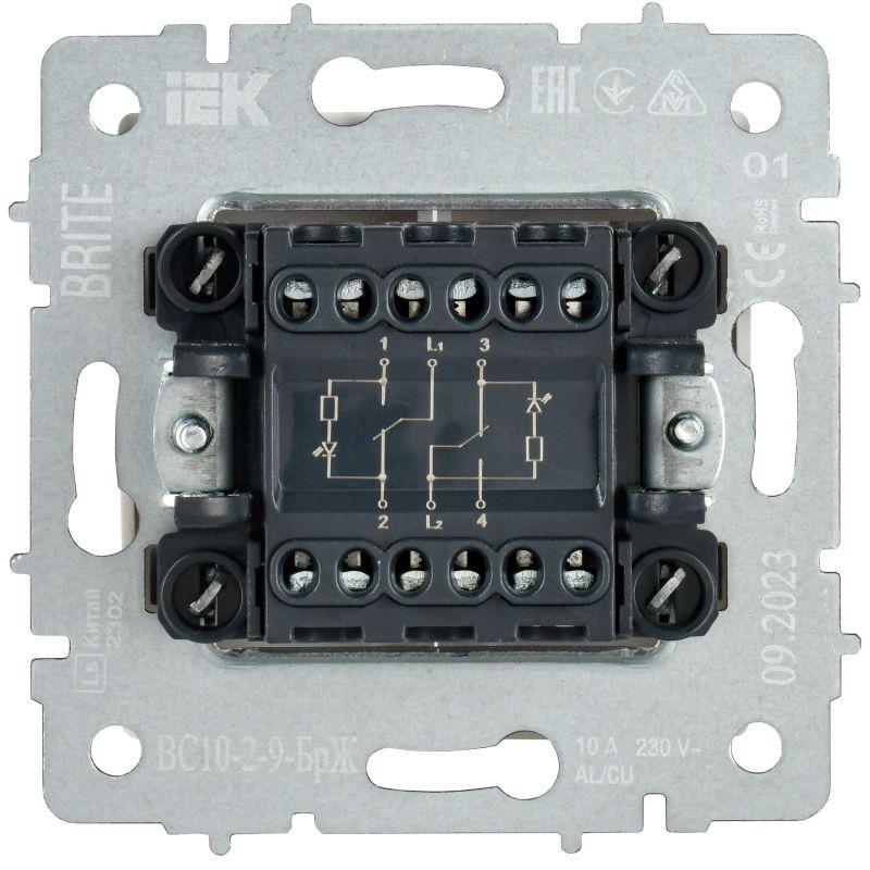  Выключатель 2-кл. BRITE 10А ВС10-2-9-БрЖ для отелей с индик. механизм жемчуж. IEK BR-V20-2-10-K36 фото в каталоге от BTSprom.by