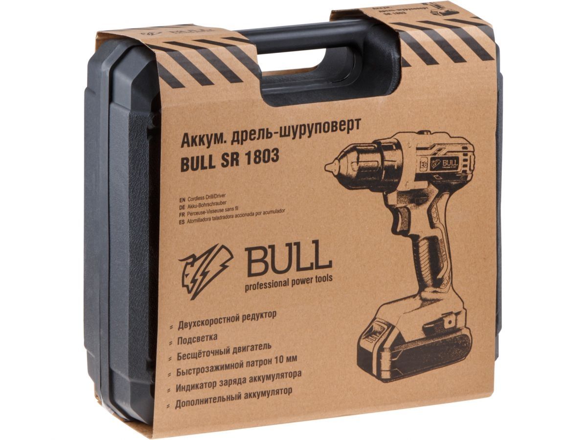 Аккум. дрель-шуруповерт BULL SR 1803 в чем. БЕСЩЕТ., 18 В, 50 Н*м, 2*2 А*ч акб, БЗП 10 мм (шурупы до 10 мм) 0329105 фото в каталоге от BTSprom.by  Аккум. дрель-шуруповерт BULL SR 1803 в чем. БЕСЩЕТ., 18 В, 50 Н*м, 2*2 А*ч акб, БЗП 10 мм (шурупы до 10 мм) 0329105 фото в каталоге от BTSprom.by