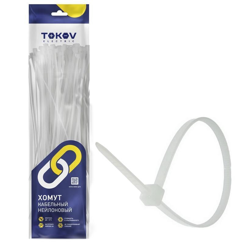 хомут кабельный нейлоновый бел. 4.8х200 (уп.100шт) tokov electric tke-hns-4.8-200-w/100 от BTSprom.by