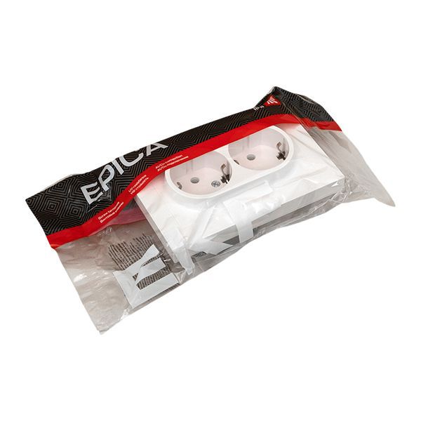  Розетка 2-м СП Эпика 16А с заземл. без защ. шторок с рамкой механизм бел. EKF UP1-SOW-210 фото в каталоге от BTSprom.by