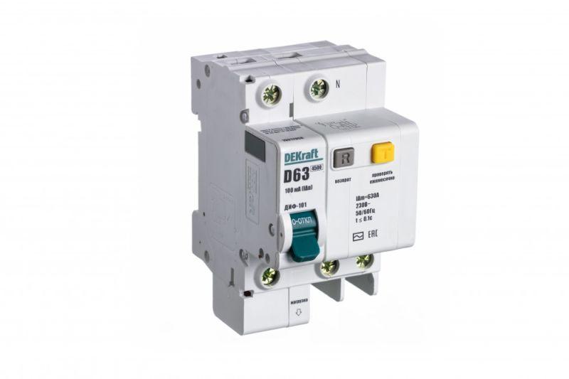 выключатель автоматический дифференциального тока 2п (1p+n) d 63а 100ма тип ac диф-101 со встроен. защит. от сверхтоков dekraft 15217dek от BTSprom.by
